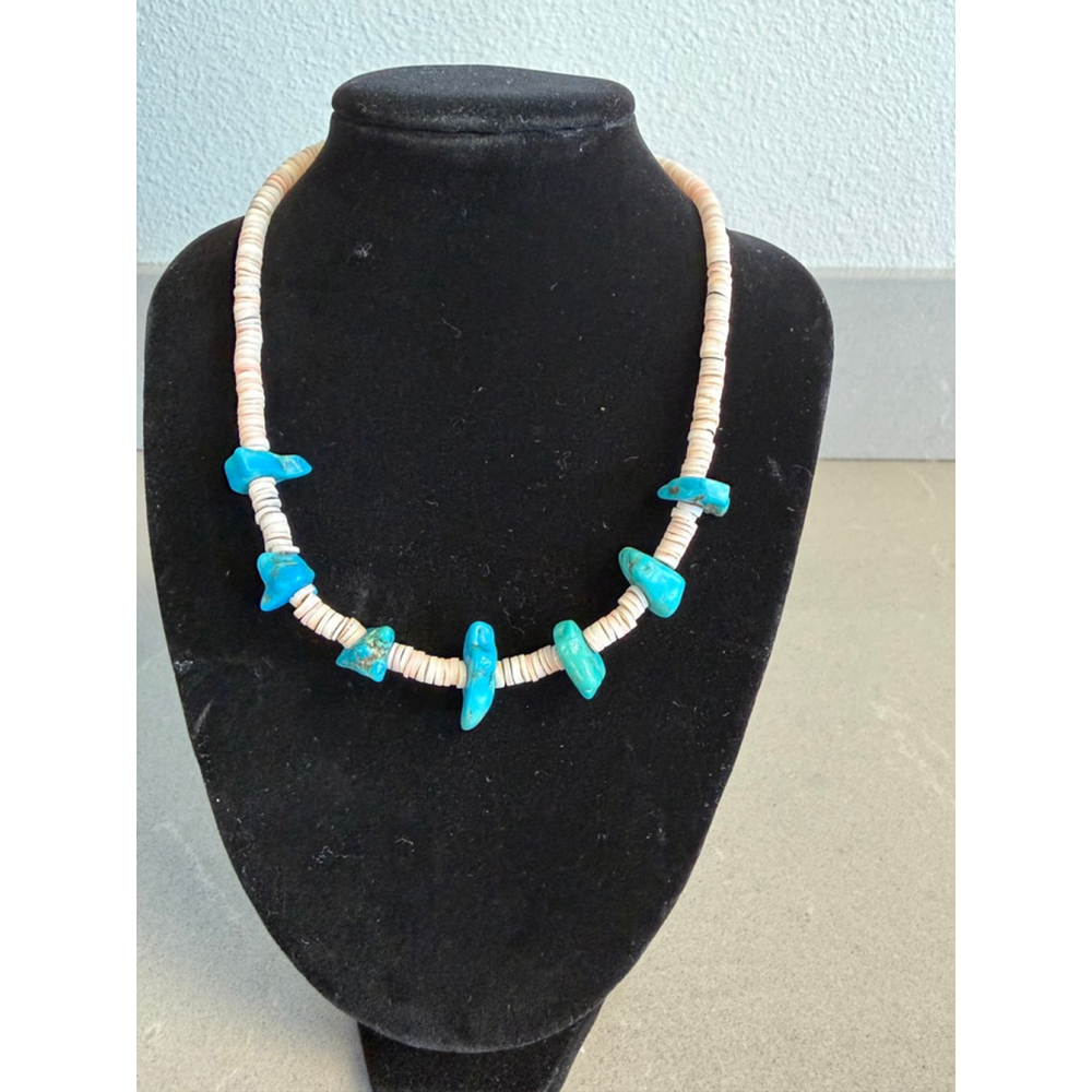 Boho Southwestern Shell Heishi Necklace Turquoise Nugget Beads Beach Hippie Styl